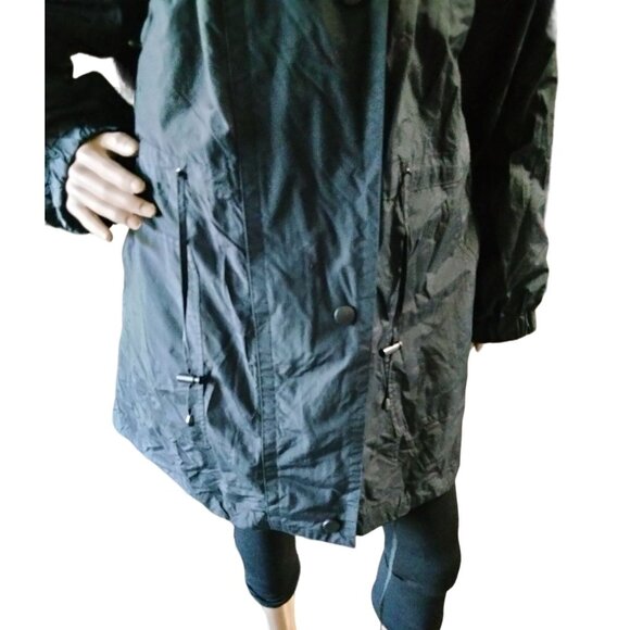 Woman Within Black Removable Hooded Raincoat Snap Button Zipper Closure Size 2X - Picture 4 of 14